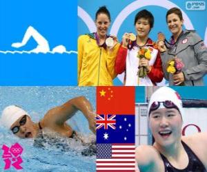 пазл Подиум, плавание, 200 м отдельных женщин вместе, Shiwen Е (Китай), Алисия Coutts (Австралия) и Кейтлин Leverenz - Лондон 2012-(Соединенные Штаты)